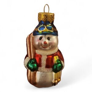 Vintage Glass Snowman Skier Christmas Ornament Goggles Skis